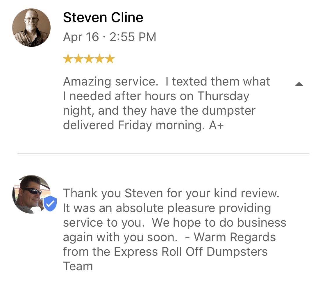 5 star review express roll off palm bay